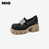 MIO米奥秋季高跟乐福鞋钻饰复古显高深口单鞋豆豆鞋女M244530260 商品缩略图1