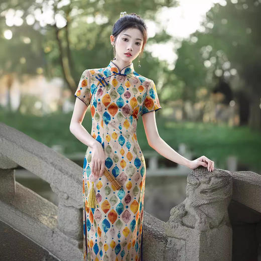改良日常复古，新中式长款轻薄旗袍XL- 217 商品图2