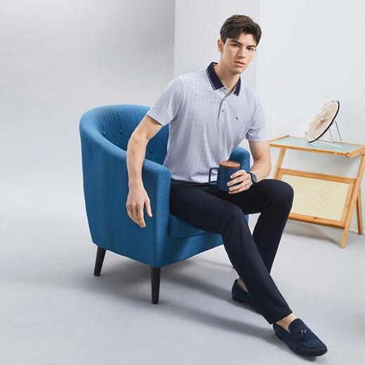 【不变形领】柒牌polo衫男短袖2024夏季新款中老年爸爸装千鸟格满印翻领T恤衫	126T73370 商品图3