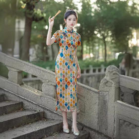 改良日常复古，新中式长款轻薄旗袍XL- 217