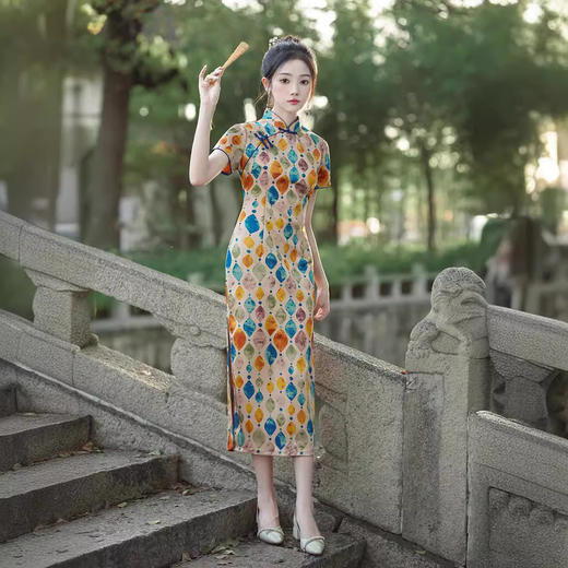 改良日常复古，新中式长款轻薄旗袍XL- 217 商品图0