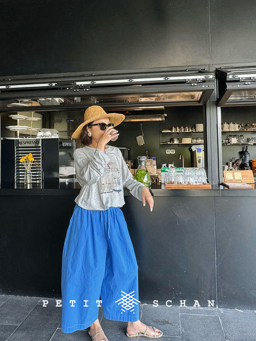 PETIT SCHAN小闪 CLO#505 summer wind 夏天的风 高支高密长绒棉轻薄九分阔腿裤裙裤 商品图2