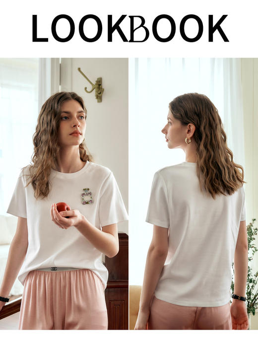 OLrain欧芮儿白色短袖T恤女夏季2024年新款时尚通勤刺绣圆领上衣 商品图3