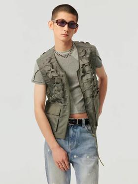 Simple Project/Y2315/鳞片图案激光切割拉链马甲