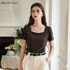 OLrain欧芮儿正肩短袖T恤女夏季2024年新款设计感简约方领上衣 商品缩略图0