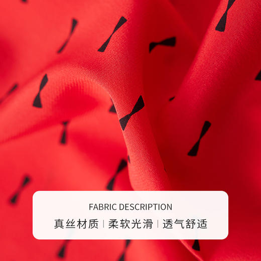 【商场同款】CNV4585 “ 港风衬衫 ” 假日红色热情鲜亮  廓形结合立体收腰修饰身形 真丝材质吸湿透气舒适清爽 小蝴蝶结装饰减龄精致 短袖衬衫 商品图2