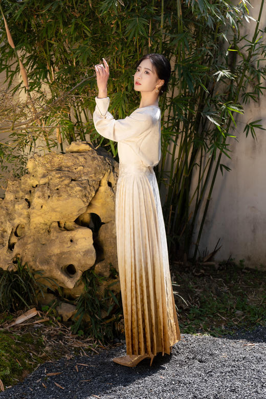 荷言GL 白沙堤 米白黄色渐变改良马面裙 商品图2