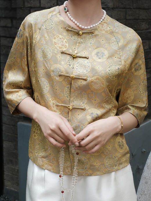 盛唐婧 |真丝花罗圆形花卉上衣 商品图1