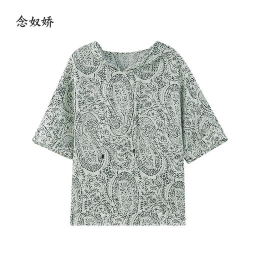 【商场同款】CNV4581  “ 腰果花帽衫  ”  手绘腰果花图案雅致经典 T型廓形包容身形 宽松舒适 纯黏胶成份透气性好 清凉不粘身 连帽衫 商品图9