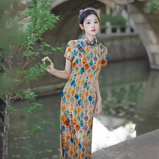 改良日常复古，新中式长款轻薄旗袍XL- 217 商品图4