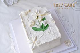 1027CAKE |   长方形蛋糕 刮刀花 白色系