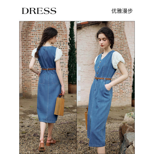 OLrain欧芮儿法式牛仔蓝连衣裙女夏季2024年新款时尚V领显瘦长裙 商品图4