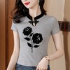 立领复古盘扣玫瑰印花短袖t恤K-E48M8132 商品缩略图2