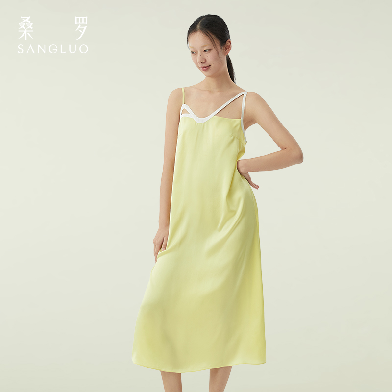 桑罗吊带连衣裙女无袖中长裙桑蚕丝天然凉感可外穿居家服
