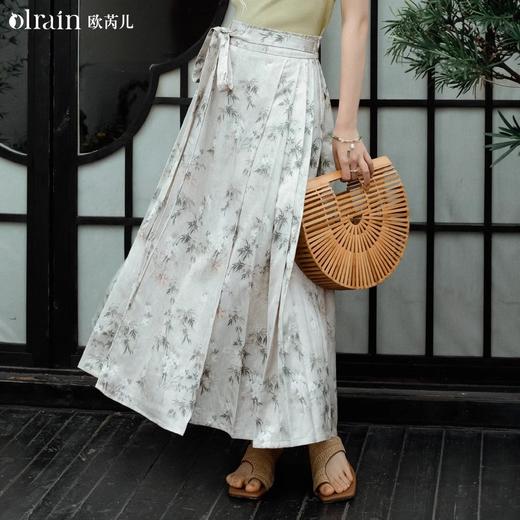 OLrain欧芮儿新中式花色半身裙女春季2024新款国风设计感高腰半裙 商品图0