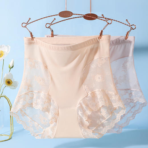 轻薄透气蕾丝塑身裤内裤女高腰收腹全包臀含蚕丝底裆1553姿花秋月内裤2条装 商品图1