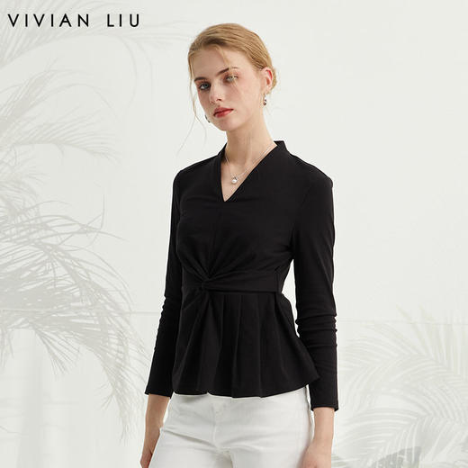 VIVIAN LIU薇薇安刘R2427303春女装新款V领腰部搭袢长袖针织衫 商品图0
