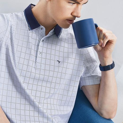 【不变形领】柒牌polo衫男短袖2024夏季新款中老年爸爸装千鸟格满印翻领T恤衫	126T73370 商品图2