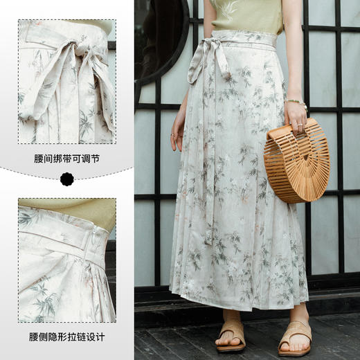 OLrain欧芮儿新中式花色半身裙女春季2024新款国风设计感高腰半裙 商品图3