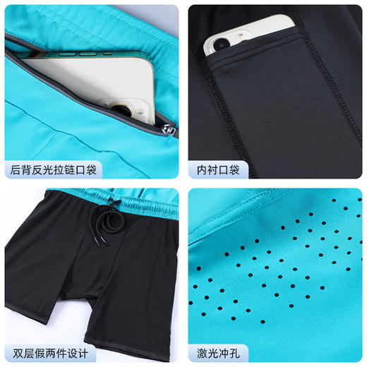 双层马拉松运动短裤 激光冲孔假两件短裤 透气多功能 柔软紧身内衬 弹力贴合肌肤 后部拉链口袋 释放双手 商品图1