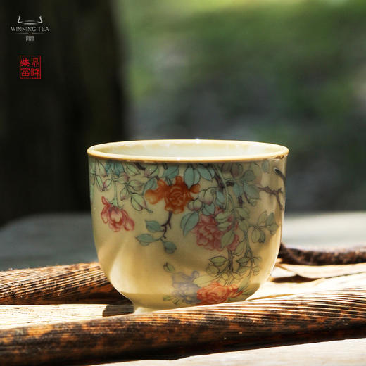 问鼎汝瓷鼎峰柴窑（高温彩）玉珀釉紫烟杯  （花鸟呈祥） 商品图1