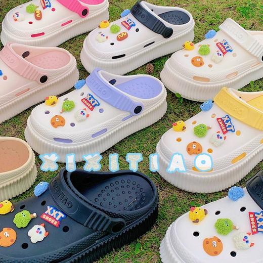 【DIY小怪兽花扣，一鞋两穿，凉鞋or拖鞋~~】时尚立体卡通软底包头洞洞鞋 厚底增高户外女士 夏季海边沙滩凉鞋拖鞋-QQ 商品图3