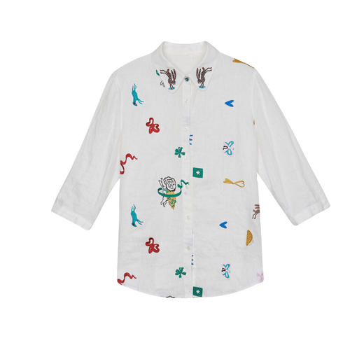 谜底绣花衬衫七分袖女2024夏季新品复古风亚麻宽松衬衣242MC0643 商品图4