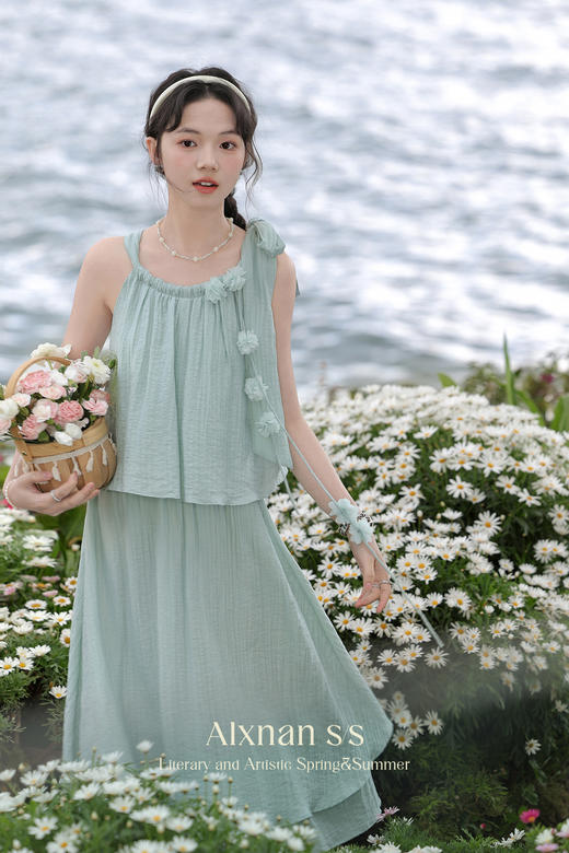 鹿向南「薄荷汽水」法式气质时尚套装新款女装夏季显瘦裙子L37508 商品图3