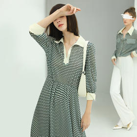 COCOBELLA波普印花长袖连衣裙女夏气质优雅飘带领迷笛长裙FR16B