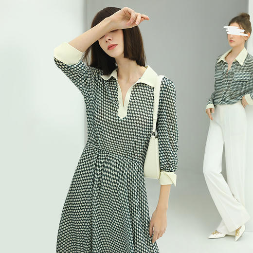 COCOBELLA波普印花长袖连衣裙女夏气质优雅飘带领迷笛长裙FR16B 商品图0