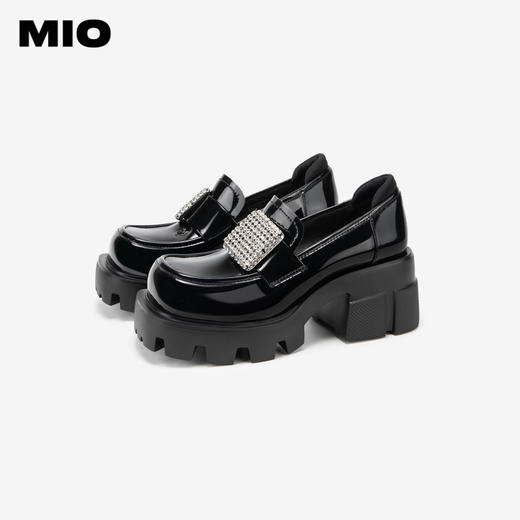 MIO米奥秋季高跟乐福鞋钻饰复古显高深口单鞋豆豆鞋女M244530260 商品图3