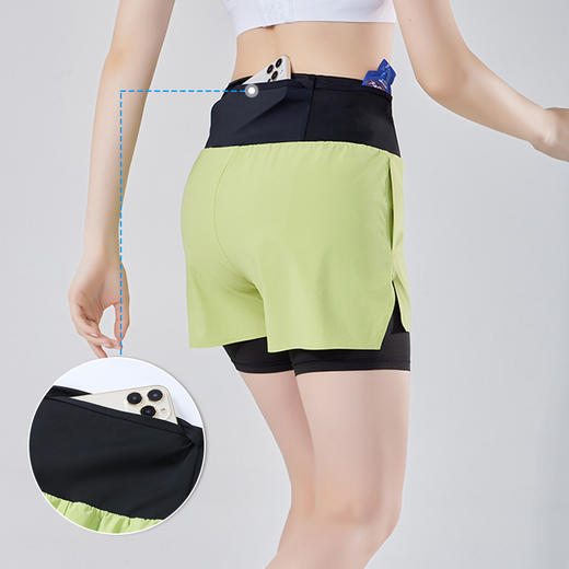 竞速收腹运动短裤男女款 加大侧面网兜更多收纳空间 双层假两件防走光设计 弹力面料配合松紧裤腰舒适透气 商品图3