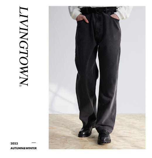 LIVINGTOWN/LT直简黑灰水洗牛仔裤 商品图0