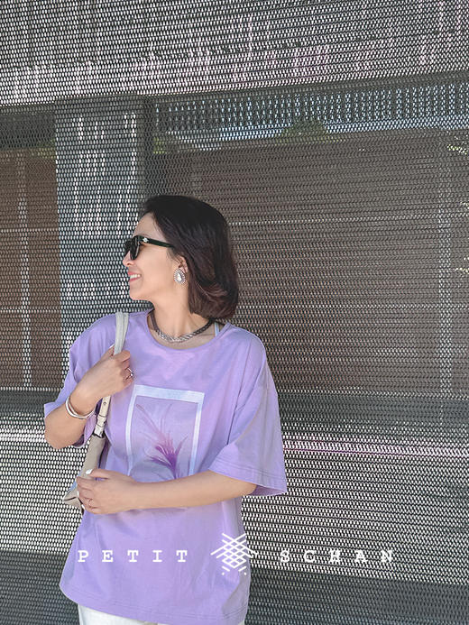 PETIT SCHAN小闪 CLO#507 polaroid 拍立得 原创迷迭香印花艺术感百搭短袖T恤 商品图1