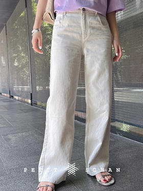 知白 棉麻丹宁极简主义经典直筒牛仔裤
