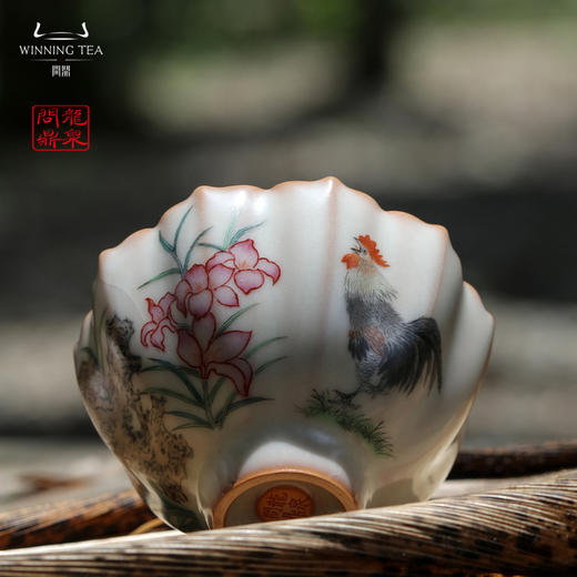 龙泉问鼎彩绘哥窑青葵杯（金鸡独立） 商品图1