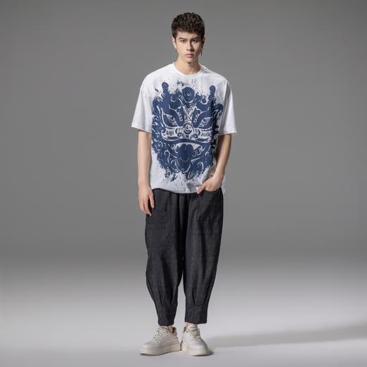 PINLI品立夏季新款国潮醒狮短袖T恤男士印花潮牌休闲宽松上衣B242111113 商品图4