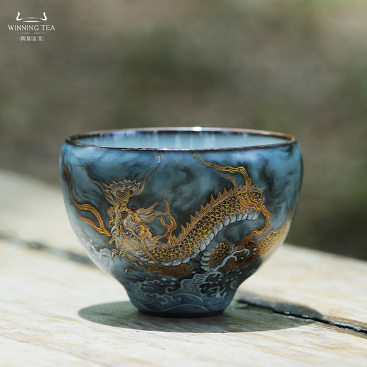 问鼎铁胎汝窑韶秀杯（小）（墨彩描金龙纹） 商品图3