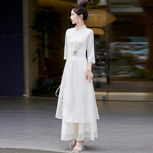 超透气复古新中式改良禅意茶服，两件套装显瘦百搭刺绣套装HR-ZMFS24416 商品图3