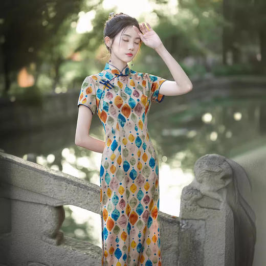 改良日常复古，新中式长款轻薄旗袍XL- 217 商品图3