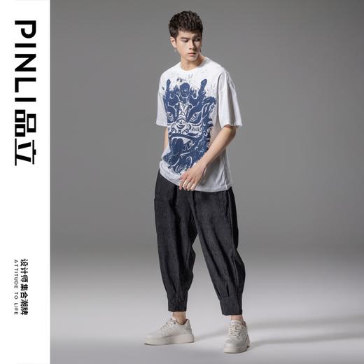 PINLI品立夏季新款国潮醒狮短袖T恤男士印花潮牌休闲宽松上衣B242111113 商品图1