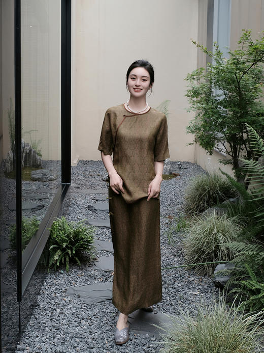 盛唐婧 |真丝香云纱花罗包臀半身裙 商品图0