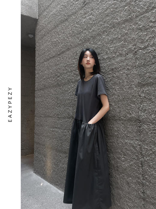 针织高密棉拼接连衣裙 商品图2