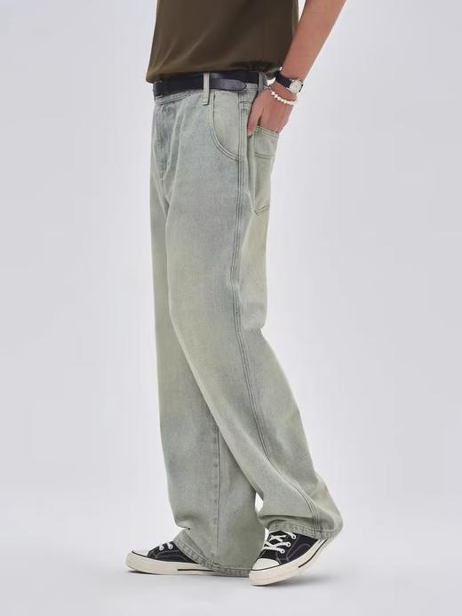 EviStub/E-4CCK150/13OZ丹宁套色复古水洗蓝宽松直筒微锥百搭牛仔长裤 商品图1