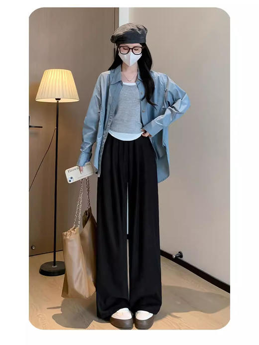 【温柔百搭奶油云朵阔腿裤】宽松高腰垂感雾面拖地裤 夏季薄款凉凉裤  商品图5