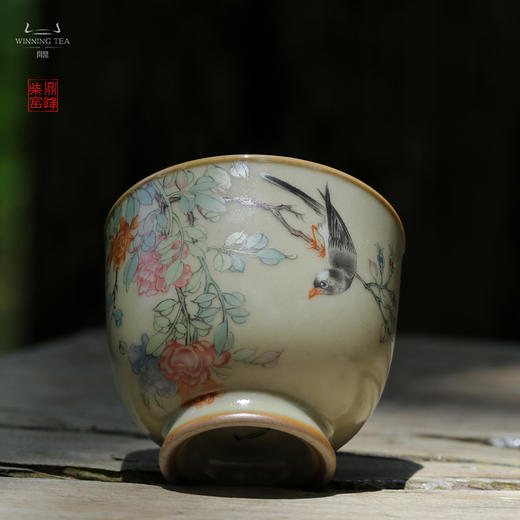 问鼎汝瓷鼎峰柴窑（高温彩）玉珀釉紫烟杯  （花鸟呈祥） 商品图3