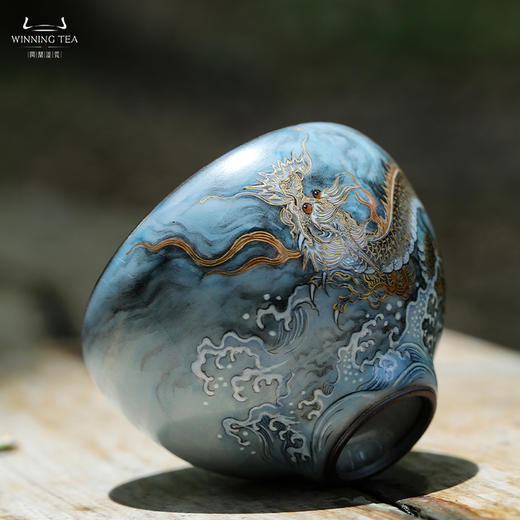 问鼎铁胎汝窑韶秀杯（小）（墨彩描金龙纹） 商品图2