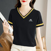 福利款~雀说撞色v领白色短袖t恤夏季女装显瘦正肩上衣高端半袖体恤AL20164 商品缩略图2