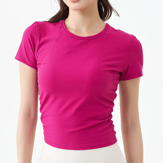 【路路精选】瑜伽服女修身短袖弹力速干T恤户外运动健身瑜伽上衣 商品图0