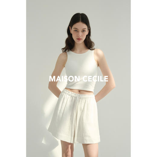 MAISON CECILE三色/亚麻天然材质透气松紧高腰短裤 商品图1